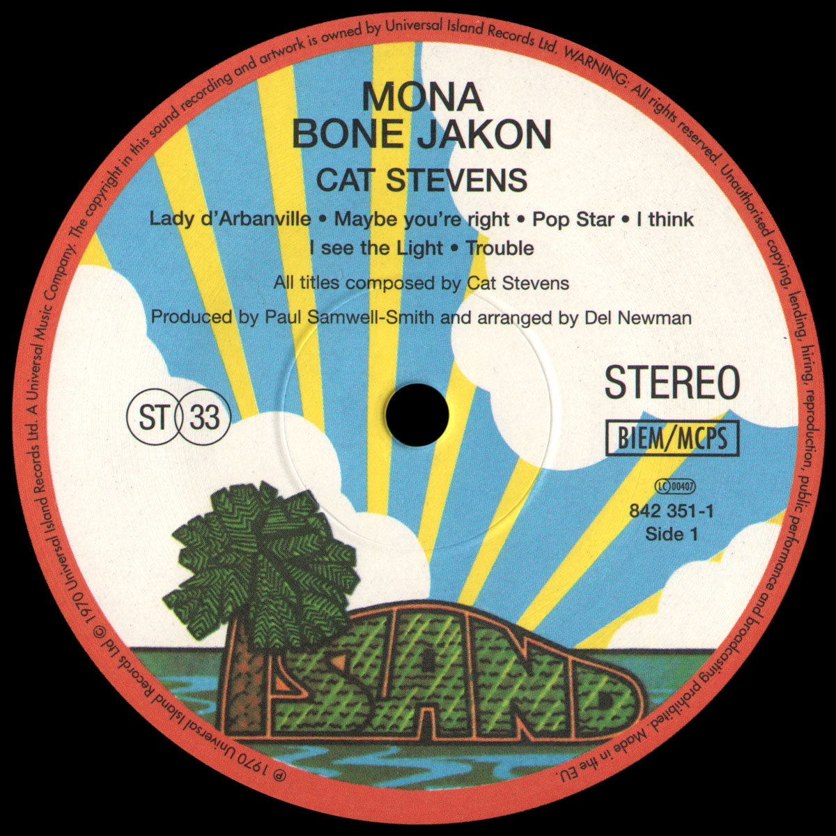 Cat Stevens  Mona Bone Jakon : LP Label A